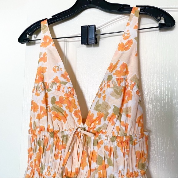 Peony Dress Vacation Cotton Floral Lightweight Summer Maxi Pastel Orange M EUC - Picture 4 of 6